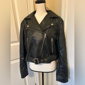 Divided Women's Black faux Leather Jacket with belt